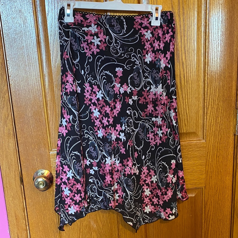 Fashion Bug Black and Pink Floral A-Line Skirt